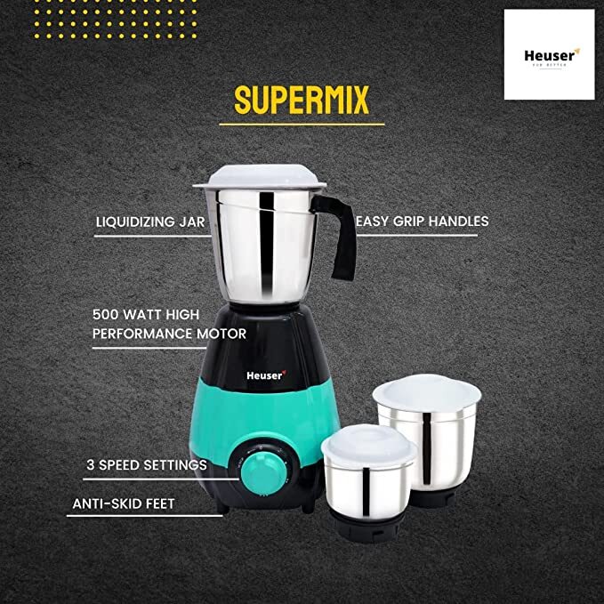Green Mix-q Supermix Mixer Grinder With Power Tron Motor And Motor Vent X Technology