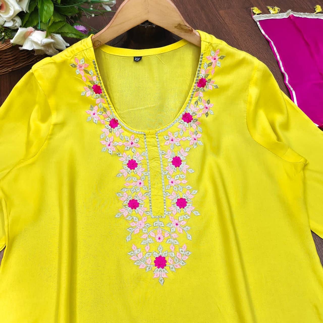 Deepa Yellow Rayon Kurti Decoration Material: Sequins
