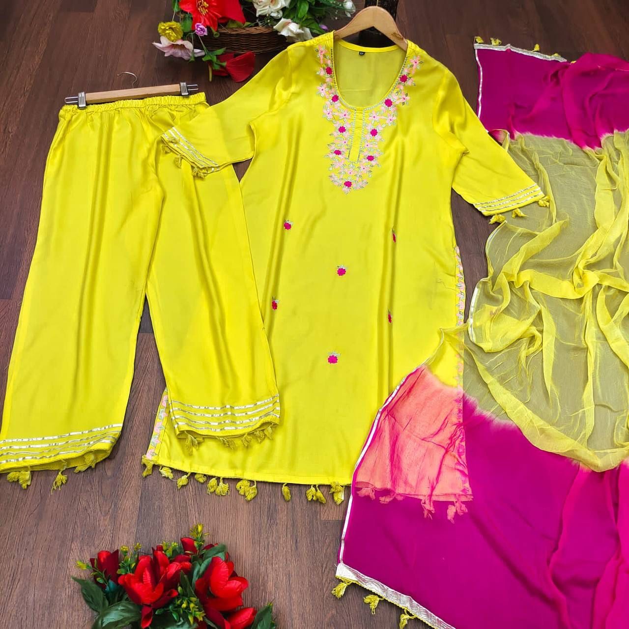 Deepa Yellow Rayon Kurti Decoration Material: Sequins