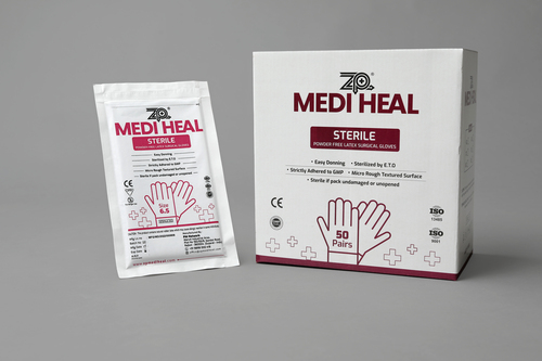 Sterile Latex Surgical Gloves Powder Free - Natural Rubber Latex, Sizes 6.0-8.5, White, 240 mm Cuff Length | Curved Finger Shape, Micro Rough Texture, High Tensile Strength