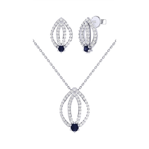 सिल्वर प्लेटिनम स्टोन डायमंड्स पेंडेंट सेट