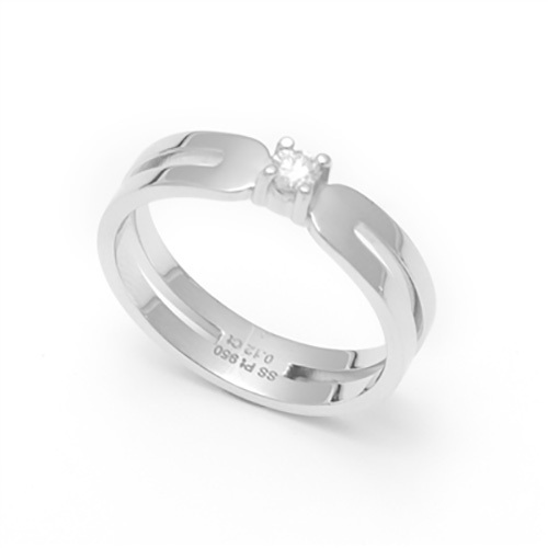 Silver Platinum Solitaire Diamond Studded Ring