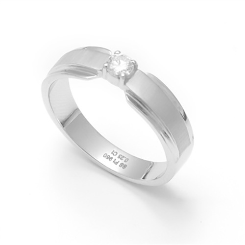 Silver Platinum Solitaire Diamond Studded Ring