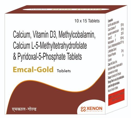 Emcal गोल्ड सामग्री: कैल्शियम कार्बोनेट -1250mg+विटामिन D3 स्टैबिलाइज़्ड-2000iu+मिथाइलकोबालामिन-1500mcg+l-मिथाइल फ़ोलेट-1mg+पाइरिडोक्सल -5 फ़ॉस्फ़ेट-20mg