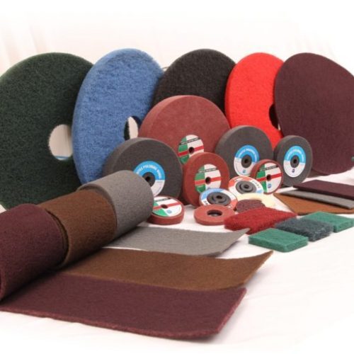 Non Woven Abrasives - Non-Woven Abrasive Material, Various Sizes Up to 14 Inch, Maroon Color, Flexible and Durable | Resin-Bonded, Coarse to Fine Grain Sizes, Central Hole for Easy Tool Attachment