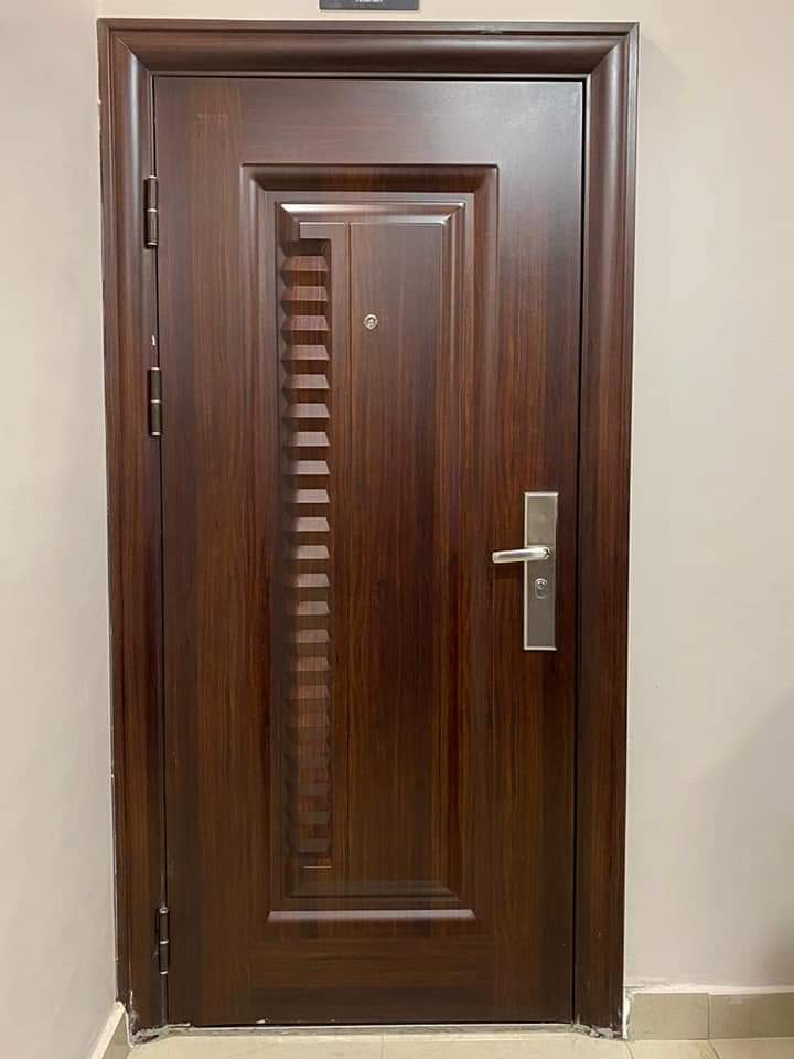 Steel Security Door - Color: Wooden Finish