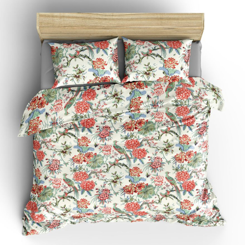 FLORAL BEDSHEET - Cotton, 220cm x 244cm, White | 2 Pillow Covers 46cm x 69cm, Envelope Packing, Ideal for Bedroom & Hotel Use