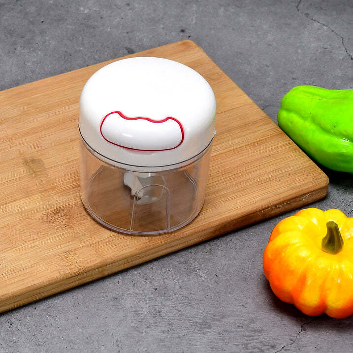 Mini Food Chopper - Plastic, 10x9x10 Cm | Sharp Stainless Steel Blades, Comfort Grip Lid, Anti-skid Base, Easy Pull Cord