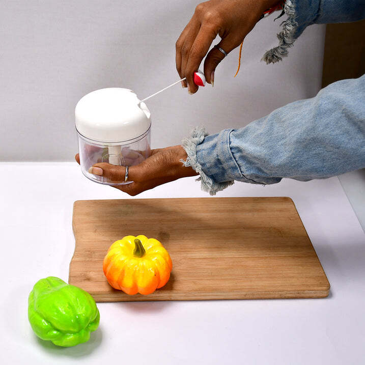 Mini Food Chopper - Plastic, 10x9x10 Cm | Sharp Stainless Steel Blades, Comfort Grip Lid, Anti-skid Base, Easy Pull Cord