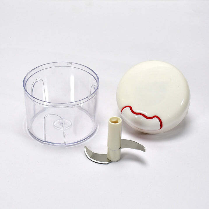 Mini Food Chopper - Plastic, 10x9x10 Cm | Sharp Stainless Steel Blades, Comfort Grip Lid, Anti-skid Base, Easy Pull Cord