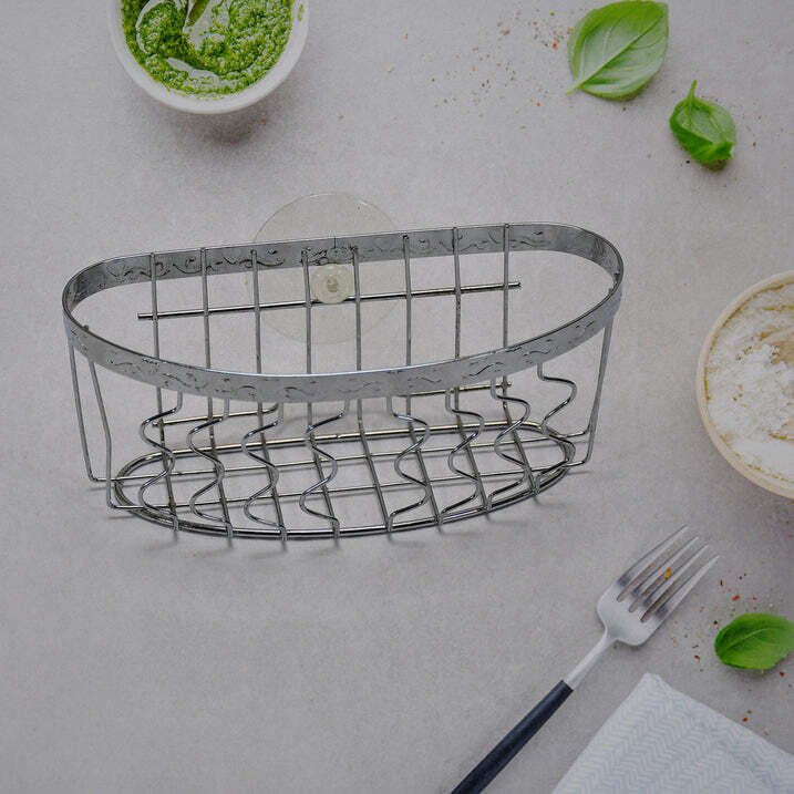 Stainless Steel Hanging Storage Holder - 17x8x7 Cm , Silver Finish, Hook Design For Easy Installation And Reusable Suction, Perfect For Bathroom Essentials