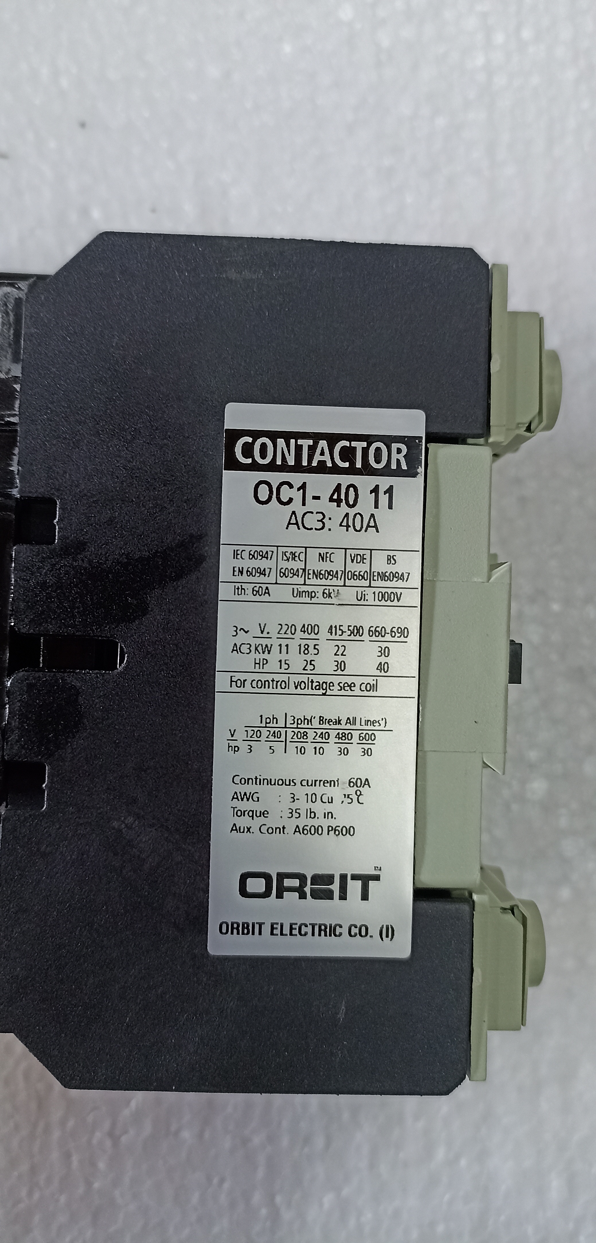 Orbit 40a Contactor