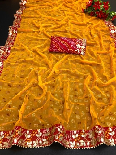 येलो अल्पा येलो1 प्योर जॉर्जेट बांधनी साड़ी