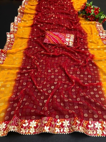 कैज़ुअल अल्पा रेड प्योर जॉर्जेट बांधनी साड़ी