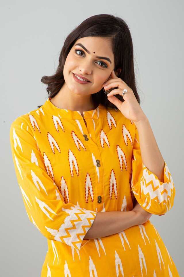 Washable Pihu Yellow Cotton Kurti
