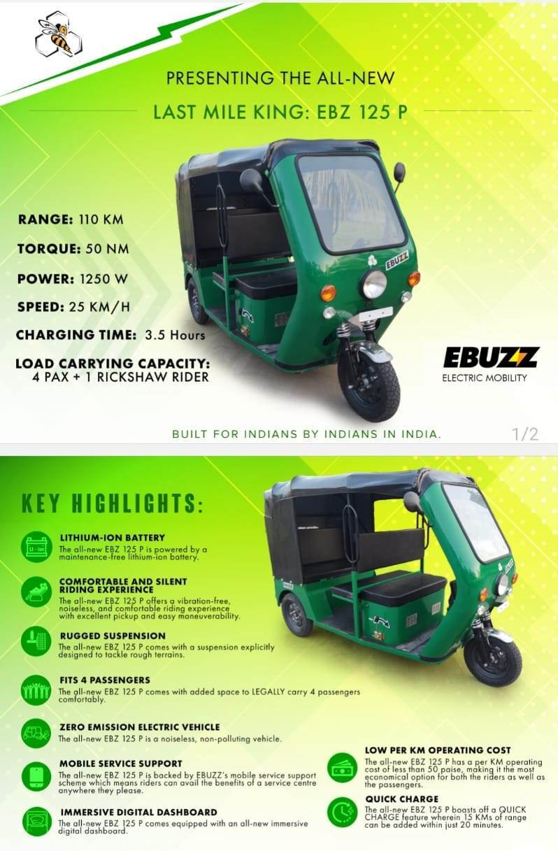 E Buzz Passenger - 48v 60ah Battery, H:2000mm L:2500mm W:1500mm, 2 Passengers, 1kw Motor Power, 25km/h Top Speed | Daily Use, Best Mileage, Electric Power, Passenger Comfort, Last Mile Transport