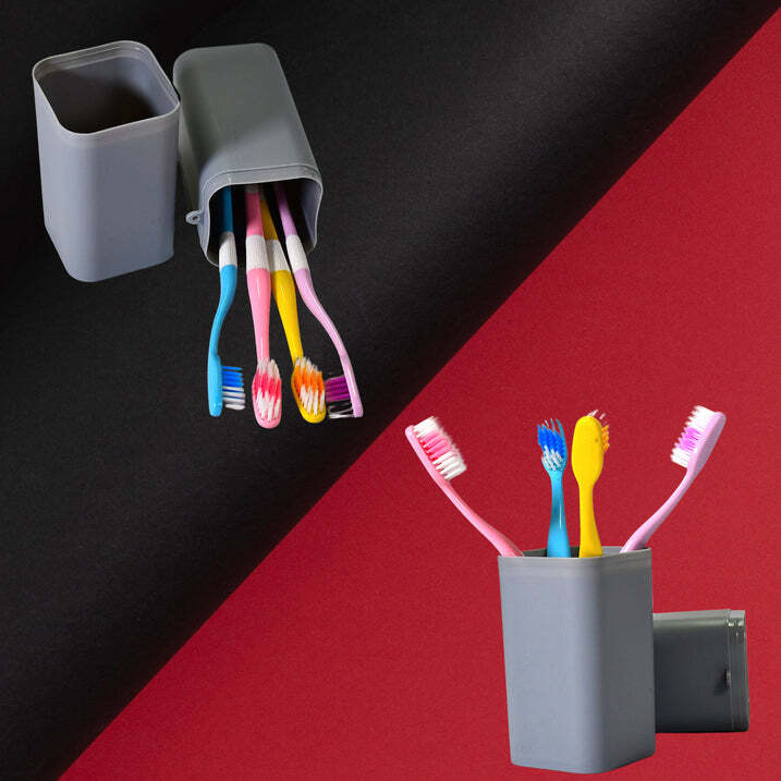 Grey Square Toothbrush Holder - Plastic, 6x6x20 Cm | Hygienic Dust-free Travel Case, Easy To Wash, Ideal For Home And Travel Use