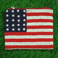 मॉइस्चर प्रूफ 5.5X4.5 इंच अमेरिकन फ्लैग बीडेड कॉइन पर्स