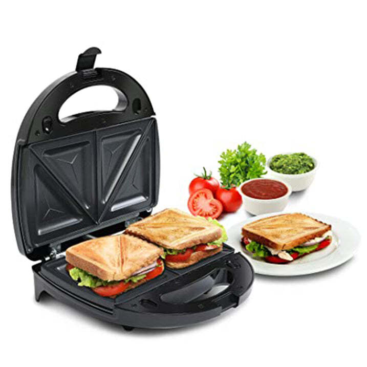 Sandwich Maker - Stainless Steel, 26x26x11 Cm | Sleek Black Design, Lightweight 1145 Gm
