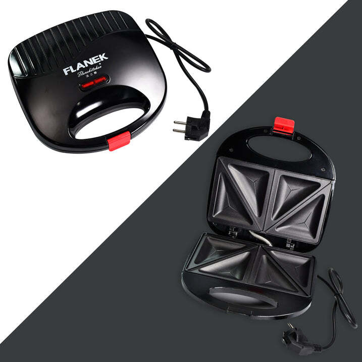 Sandwich Maker - Stainless Steel, 26x26x11 Cm | Sleek Black Design, Lightweight 1145 Gm