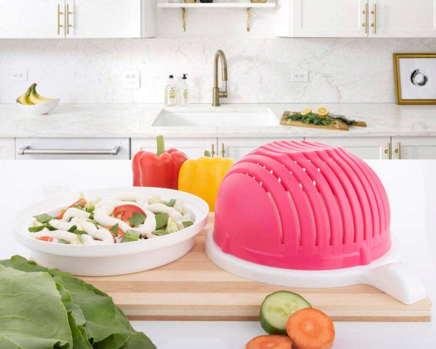Multipurpose Salad Cutter Bowl - Plastic, 7.5x4.7x7.8 Inches, Mix Color | Easily Creates Fresh Salad Dishes, Fits 2+ People, Easy Clean-up