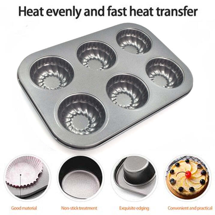Cupcakes Muffin Tray - Carbon Steel, 30x19x8 Cm | Fits All Oven Types, Freezer & Dishwasher Safe, Durable, Easy To Clean, Ideal For 6 Cupcakes