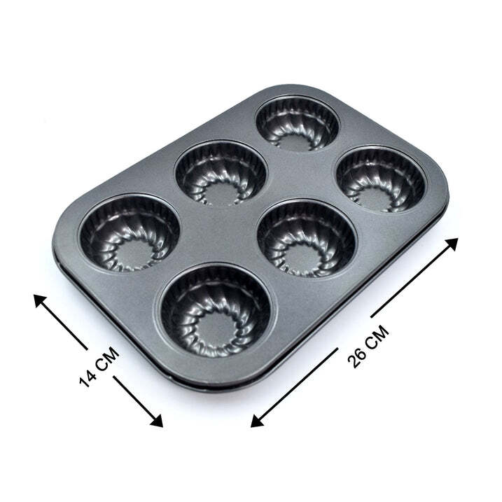 Cupcakes Muffin Tray - Carbon Steel, 30x19x8 Cm | Fits All Oven Types, Freezer & Dishwasher Safe, Durable, Easy To Clean, Ideal For 6 Cupcakes