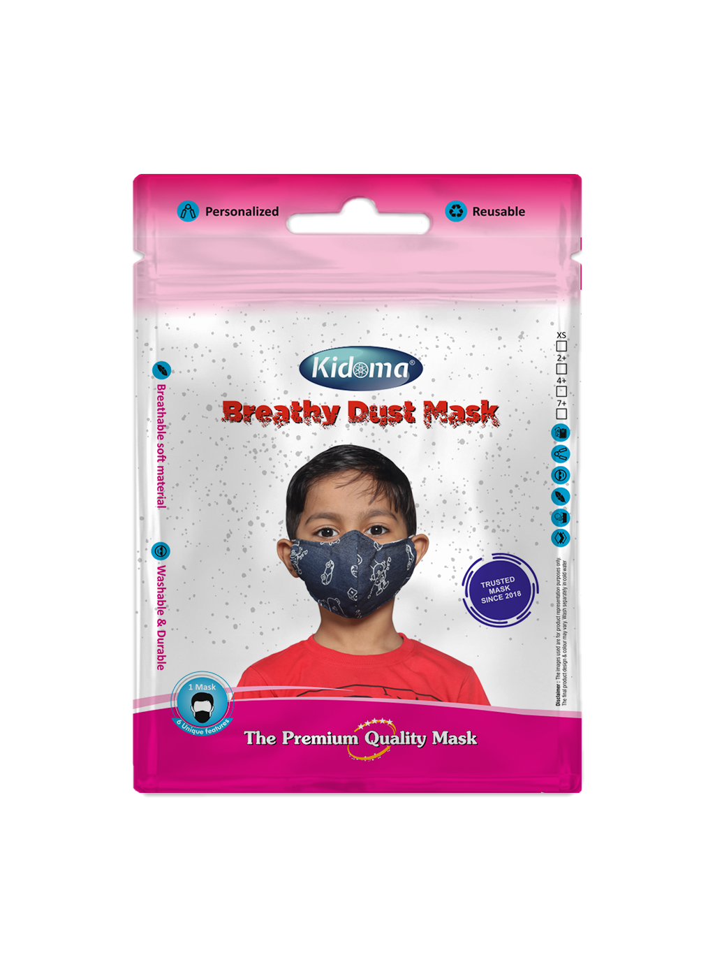 Mask Packing Pouches - Flexible Pet Material, 205x140 Mm Size, Multi-color | Three Side Seal Zipper Bag, Soft Hardness, Transparent View
