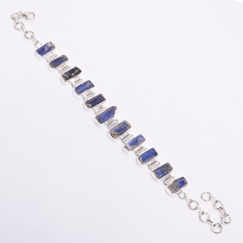 Natural Blue Kyanite Raw Gemstone 925 Sterling Silver Bracelet Women Fashion Jewelry Supplier - Weight: 20.3 Grams (G)