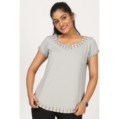 प्लेन लेडीज़ ग्रे हाफ स्लीव टॉप