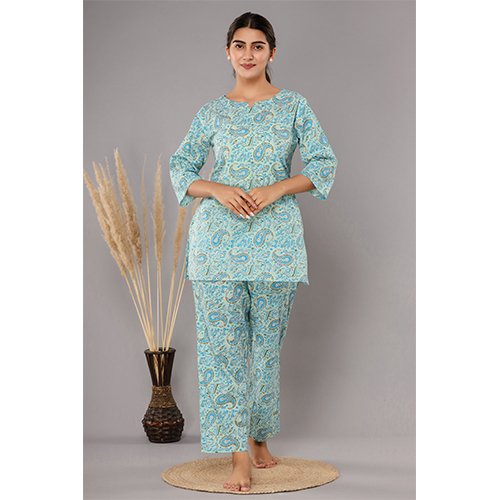 Night Suits - Cotton, Sizes S to XXXL, Light Blue, Printed Design | Perfect for Relaxing Sleep and Lounging During Rainy Spring and Summer