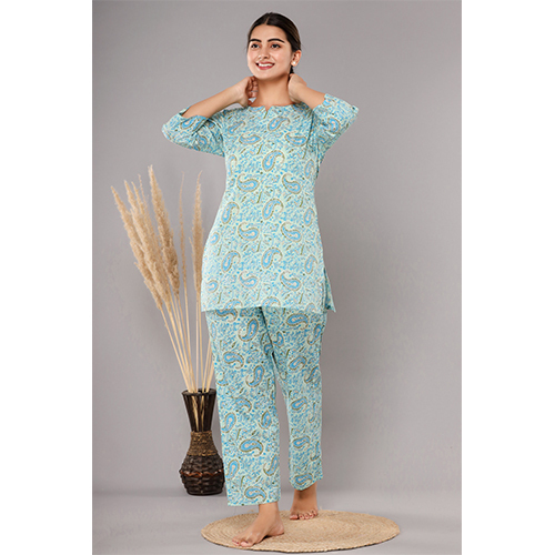 Night Suits - Cotton, Sizes S To Xxxl, Light Blue, Printed Design | Perfect For Relaxing Sleep And Lounging During Rainy Spring And Summer