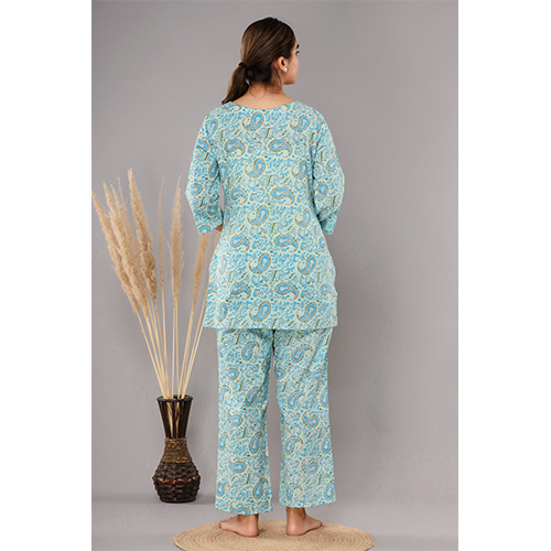 Night Suits - Cotton, Sizes S To Xxxl, Light Blue, Printed Design | Perfect For Relaxing Sleep And Lounging During Rainy Spring And Summer