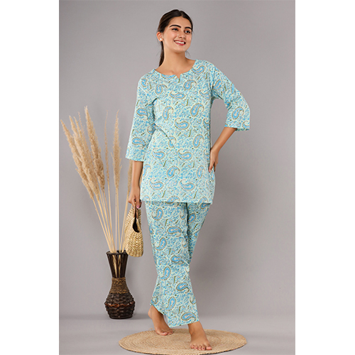 Night Suits - Cotton, Sizes S To Xxxl, Light Blue, Printed Design | Perfect For Relaxing Sleep And Lounging During Rainy Spring And Summer