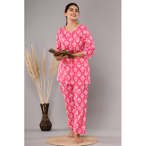 Cotton Night Suit - Xl, L, S, M, Xxl, Xxxl, Plus Size | Pink Printed Fabric For Women, Ideal For Summer, Rainy, And Spring
