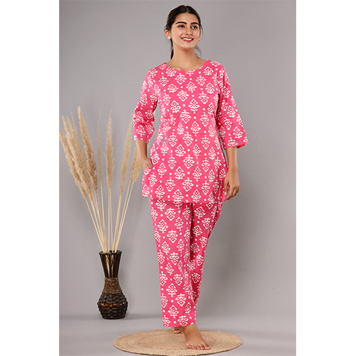 Cotton Night Suit - Xl, L, S, M, Xxl, Xxxl, Plus Size | Pink Printed Fabric For Women, Ideal For Summer, Rainy, And Spring