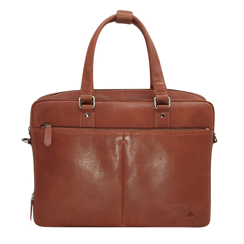 Office Brown Leather Laptop Bag - Pure Leather, Custom Size, Brown Color | Zip Closure, Plain Design, Men's Shoulder Bag, Durable And Stylish