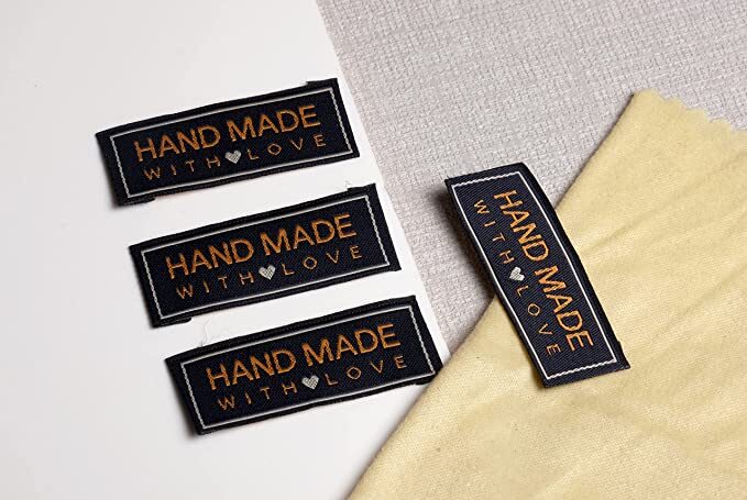 Woven Label - 6.5x0.1x2 Cm, Polyester Blue And Orange Fancy Cloth Garment Tag For Handmade Craft Sewing