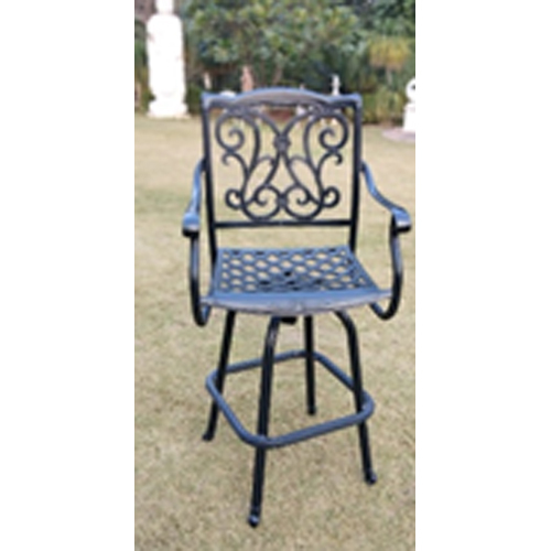 Evanthe Cast Aluminium Stool - Black Aluminum, Checkered Seat Design | Durable Outdoor Furniture with Armrest, Attractive Backrest