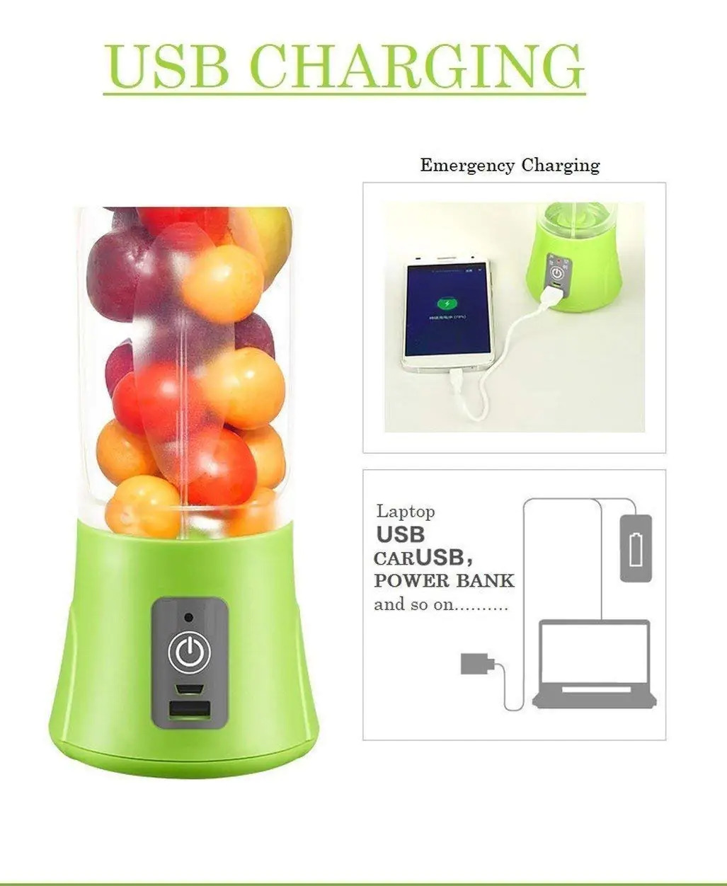 Green Portable And Rechargeable Battery Juice Blender