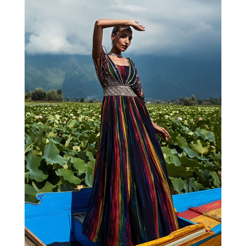 Breathable Sequence Embroidered Work Georgette Long Gown
