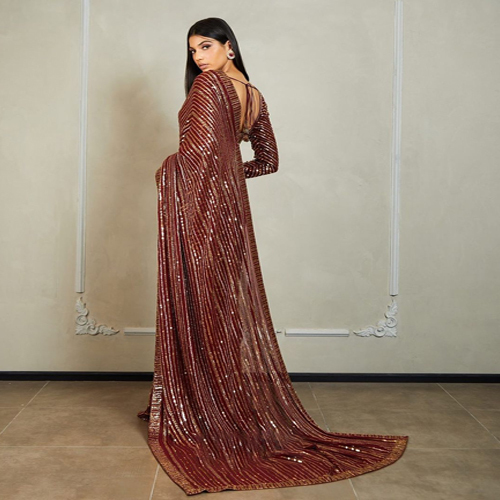 Maroon Heavy Sequence Embroidery Georgette Saree
