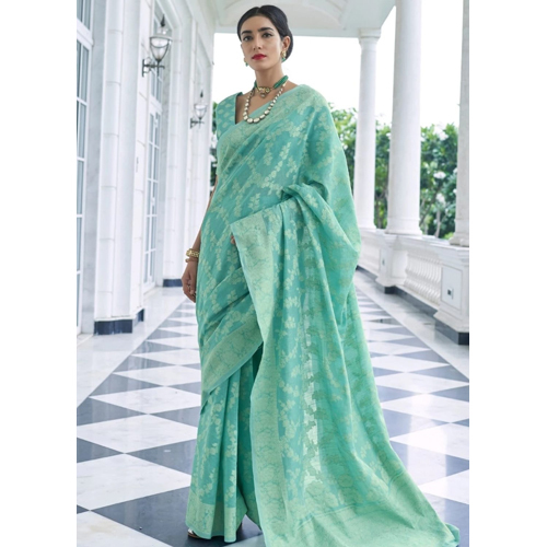 Green Banarasi Chikankari Weaving Saree