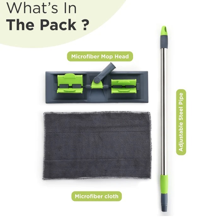 Microfiber Mop - Hypoallergenic Material, 65x14x7 Cm, Multi-colour | 360 Degree Rotating Head, Telescopic Handle, Refills Machine Washable