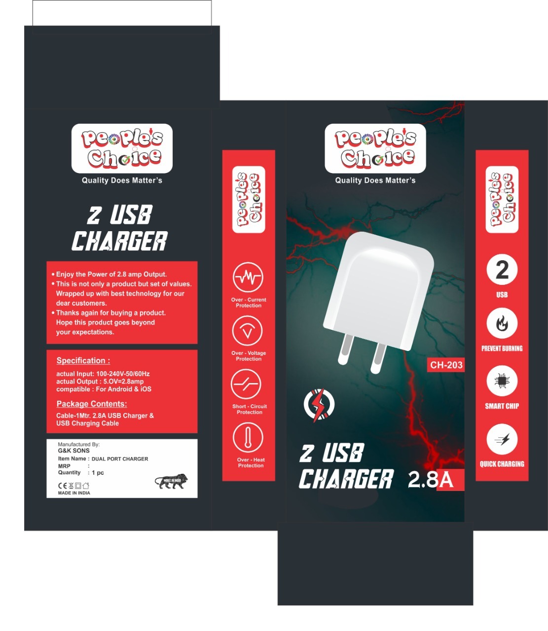 Phone Charger - Plastic Body, Compact Design, White Color | Dual Usb Ports - Reliable Wall Charger For Efficient Device Charging