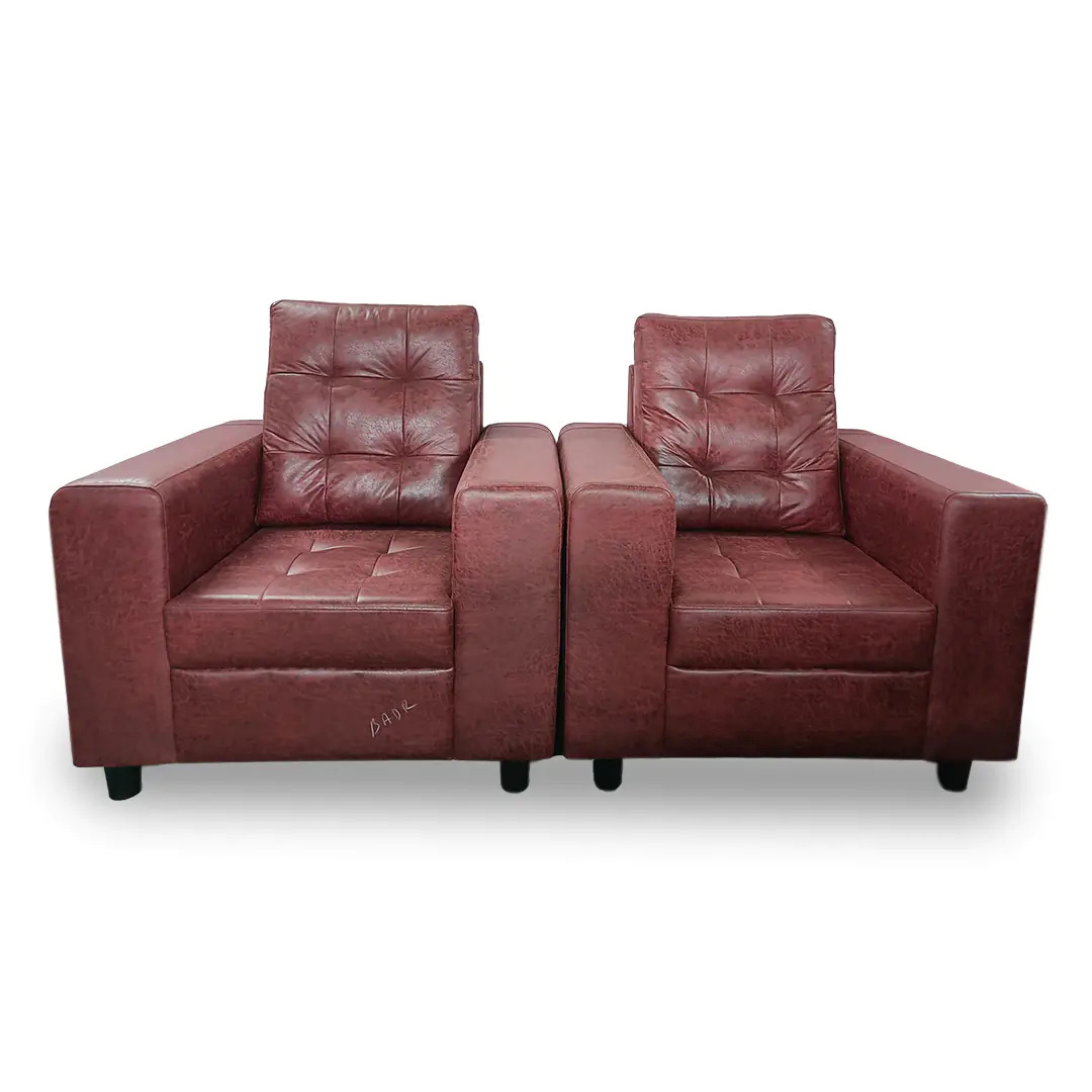 Maroon 5 Seat Sofa Set - Rexine Cloth, 88d X 184w X 92h Cm , Maroon Color, 40 Density 4 Inch Thick Foam, 55 Kg Weight