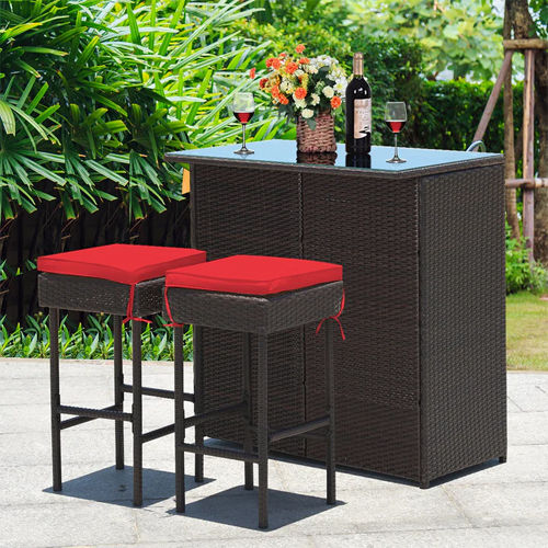 Wicker Bar Table With Stool Set No Assembly Required