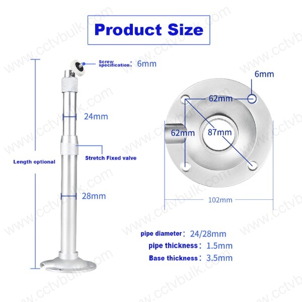 Cctv Camera Ceiling Stand - Quality Metal, 360â° Horizontal Rotation, 180â° Adjustable Angle, Anti-wire Fixation Valves | Adjustable Installation Angles, Durable Performance