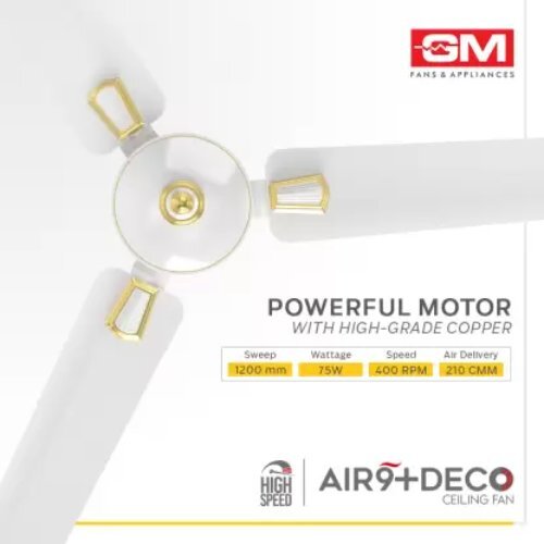 3 Blade Ceiling Fan - Aluminum, 1200 Mm Sweep, White Color | Silent Operation, Stylish Design, Efficient Cooling, Long Warranty 25 Months