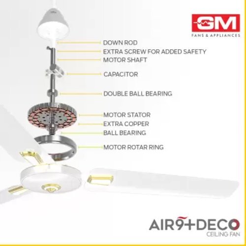 3 Blade Ceiling Fan - Aluminum, 1200 Mm Sweep, White Color | Silent Operation, Stylish Design, Efficient Cooling, Long Warranty 25 Months